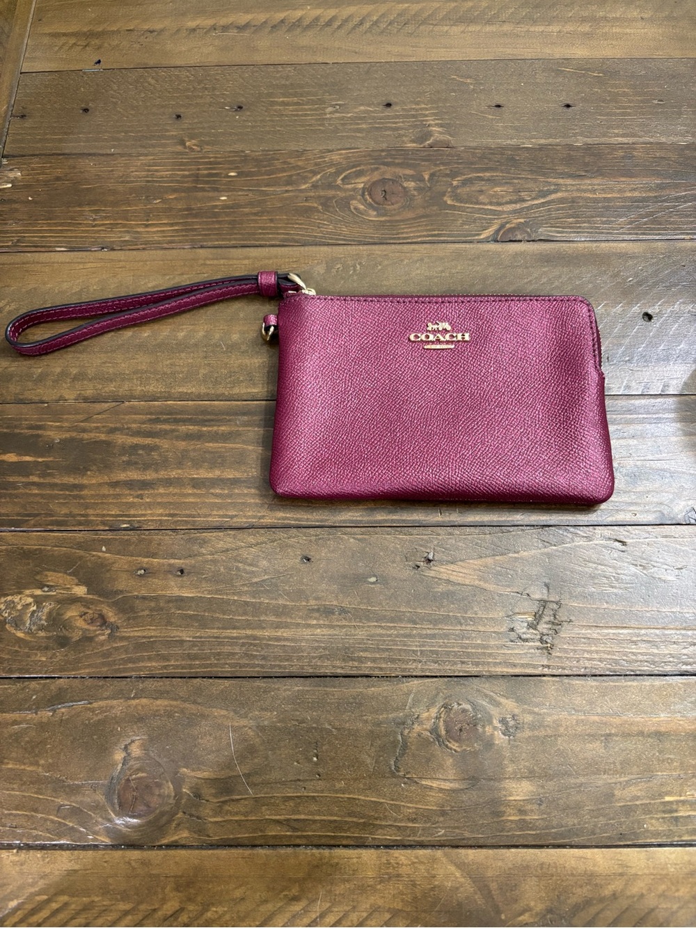 Coach Glitter Corner Zip Wristlet in Black Cherry